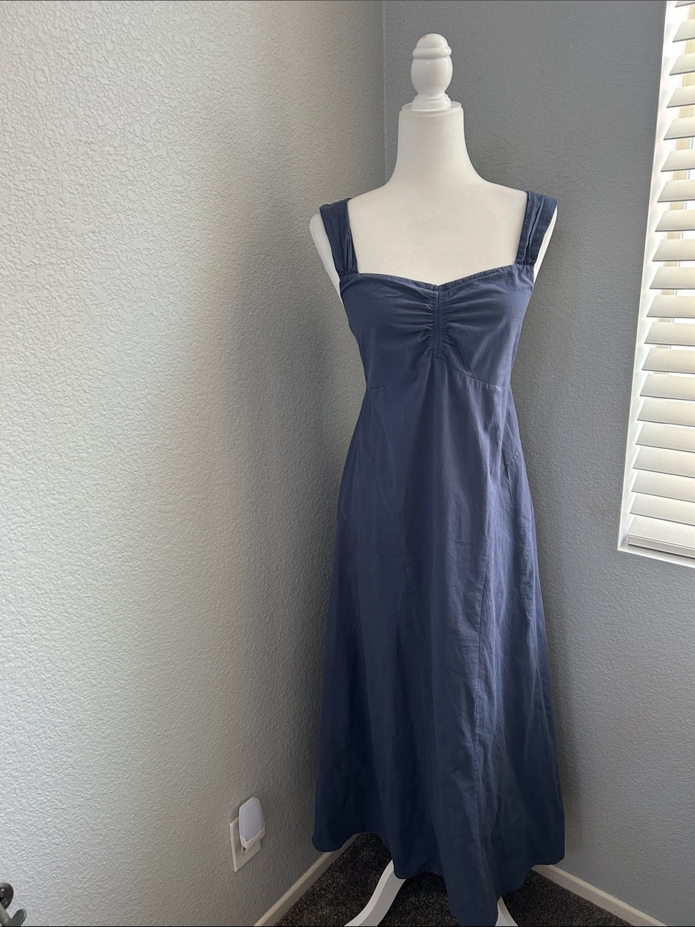 Square-Neck Navy Maxi Dress with Ruched Bodice